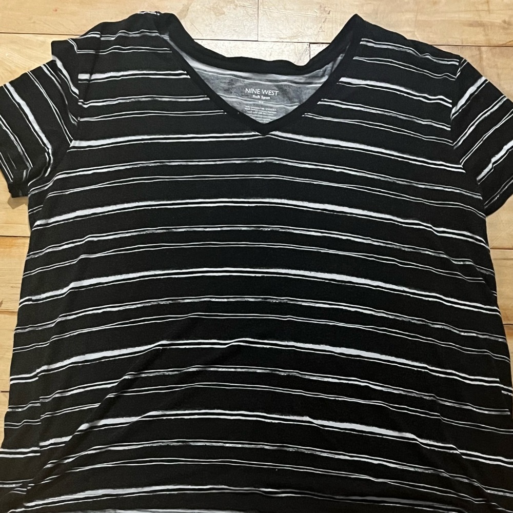 Nine West Black and White Striped Tee